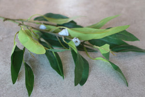 Faux Eucalyptus Spray With Green Leaves & Grey Seed Pods Artificial Foliage Everlasting Spring Greenery