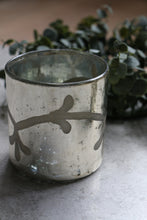 Load image into Gallery viewer, Silver Glass Mirrored Candle Holder | Tea Light Holder With Etched Floral Design