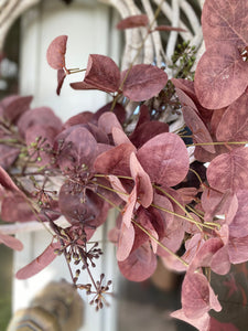 Large Autumn Wreath Faux Burgundy Seeded Eucalyptus Grapevine Wreath Year Round Front Door Wreath Artificial Eucalyptus Farmhouse Wreath