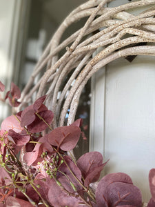 Large Autumn Wreath Faux Burgundy Seeded Eucalyptus Grapevine Wreath Year Round Front Door Wreath Artificial Eucalyptus Farmhouse Wreath