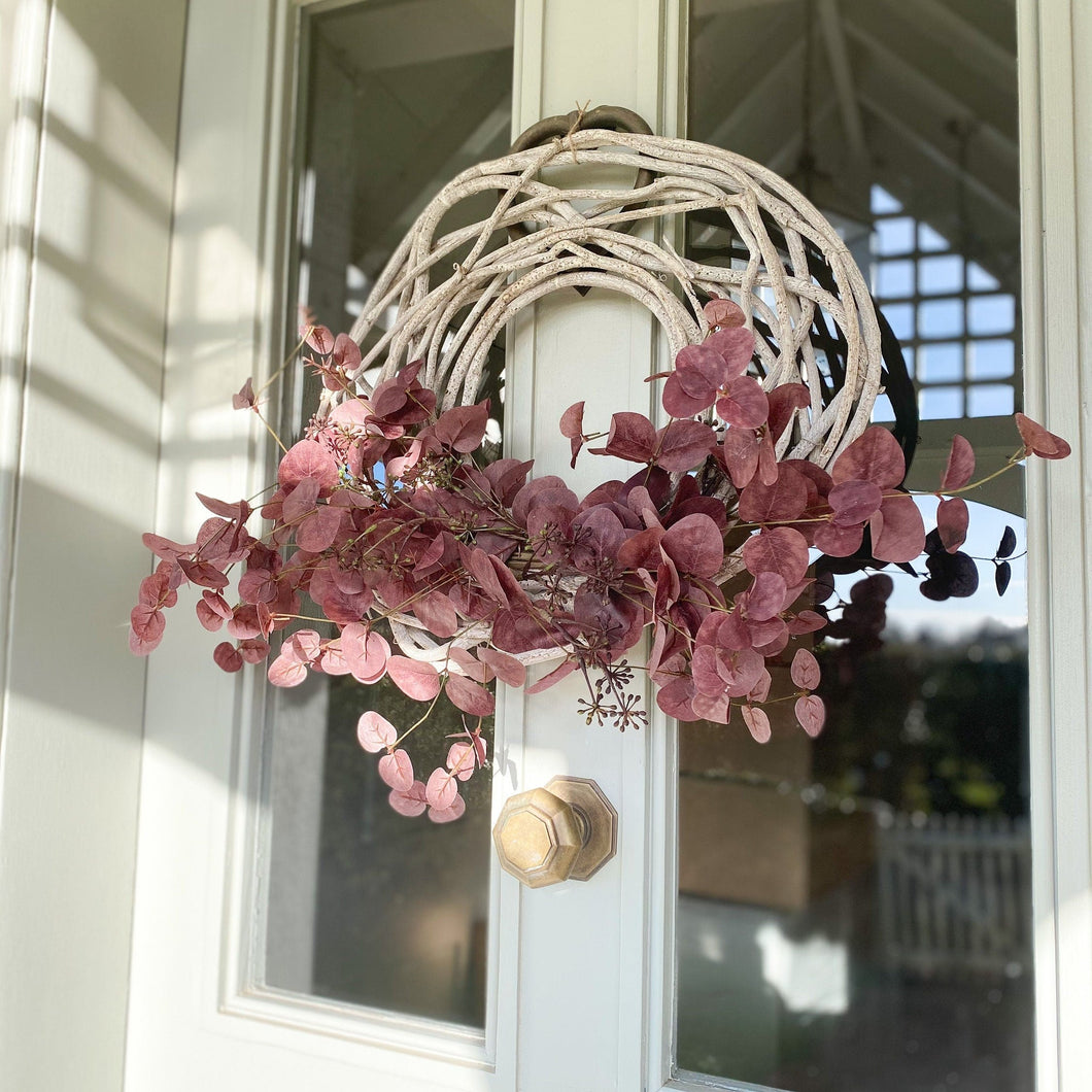 Large Autumn Wreath Faux Burgundy Seeded Eucalyptus Grapevine Wreath Year Round Front Door Wreath Artificial Eucalyptus Farmhouse Wreath