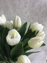 Load image into Gallery viewer, Faux White Tulip Flowers Bunch Of Three Stems Real Touch Artificial Stems Silk Bouquet Arrangement