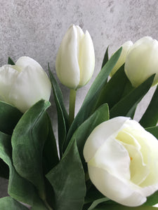 Faux White Tulip Flowers Bunch Of Three Stems Real Touch Artificial Stems Silk Bouquet Arrangement