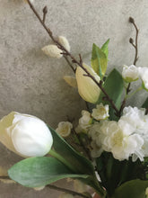 Load image into Gallery viewer, Faux White Tulip Flowers Bunch Of Three Stems Real Touch Artificial Stems Silk Bouquet Arrangement