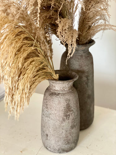 Tall Rustic Grey Stone Vase – Textured Ceramic Urn for Faux & Dried Flowers