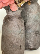 Load image into Gallery viewer, Textured Grey Stone Vase Rustic Tall Ceramic Urn Stone Vessel Floor Vase 3 Sizes Available
