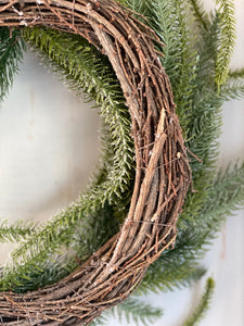 Frosted Fir Artificial Wreath 50 cm Faux Rustic Snow Dusted Pine Christmas Wreath Front Door Wreath