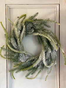 Frosted Fir Artificial Wreath 50 cm Faux Rustic Snow Dusted Pine Christmas Wreath Front Door Wreath