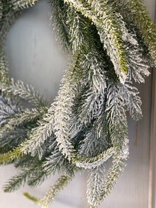 Frosted Fir Artificial Wreath 50 cm Faux Rustic Snow Dusted Pine Christmas Wreath Front Door Wreath
