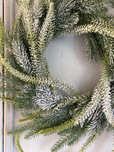 Frosted Fir Artificial Wreath 50 cm Faux Rustic Snow Dusted Pine Christmas Wreath Front Door Wreath