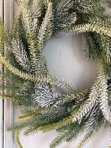 Frosted Fir Artificial Wreath 50 cm Faux Rustic Snow Dusted Pine Christmas Wreath Front Door Wreath