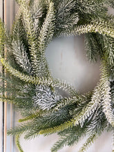 Load image into Gallery viewer, Frosted Fir Artificial Wreath 50 cm Faux Rustic Snow Dusted Pine Christmas Wreath Front Door Wreath
