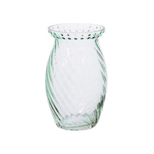 Load image into Gallery viewer, Small Recycled Glass Vase with Green Tint Fluted Design Dried Flower Display Eco-friendly Hand Blown Tabletop Vase 19cm Height