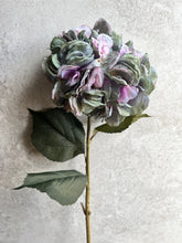 Load image into Gallery viewer, Faux Hydrangea Stem Dried Look Blue/Mauve Artificial Hydrangeas Large Flower Head Length 85cm