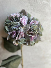 Load image into Gallery viewer, Faux Hydrangea Stem Dried Look Blue/Mauve Artificial Hydrangeas Large Flower Head Length 85cm
