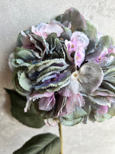 Load image into Gallery viewer, Faux Hydrangea Stem Dried Look Blue/Mauve Artificial Hydrangeas Large Flower Head Length 85cm