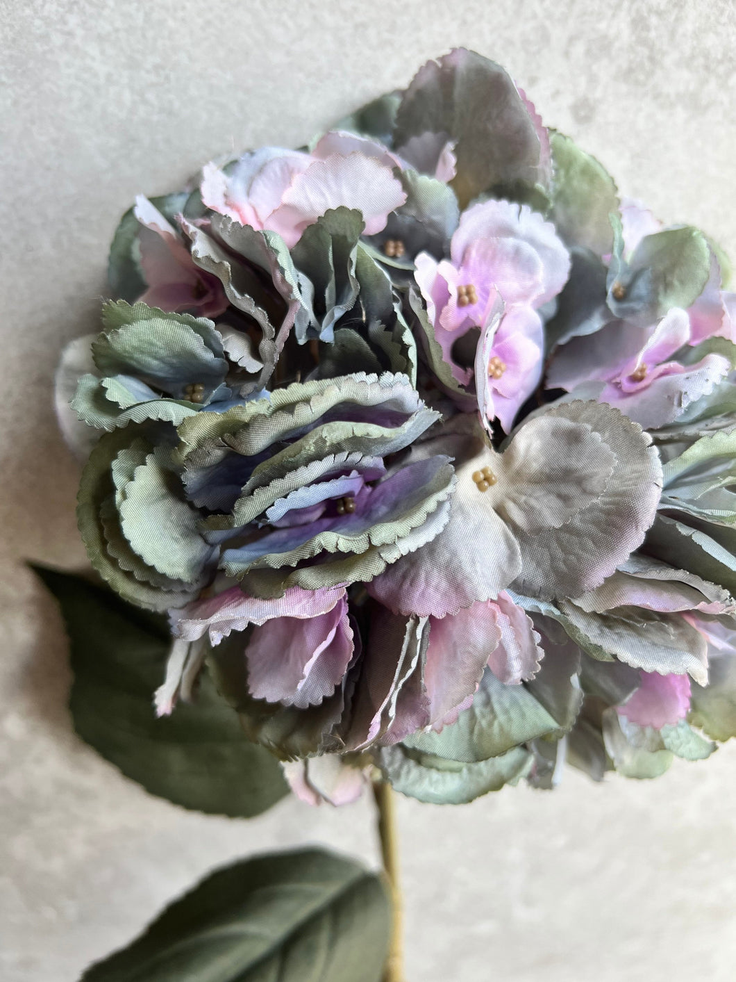 Faux Hydrangea Stem Dried Look Blue/Mauve Artificial Hydrangeas Large Flower Head Length 85cm