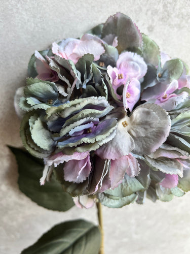 Faux Hydrangea Stem Dried Look Blue/Mauve Artificial Hydrangeas Large Flower Head Length 85cm