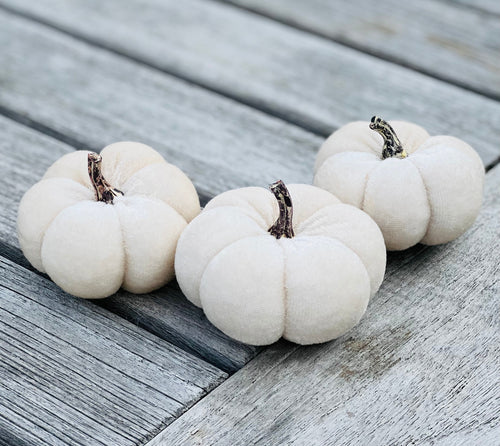 White Velvet Faux Pumpkins Set Of 3 Fabric Mini Pumpkin Fall Seasonal Decoration Halloween Decorations Autumn Table Decor Styling