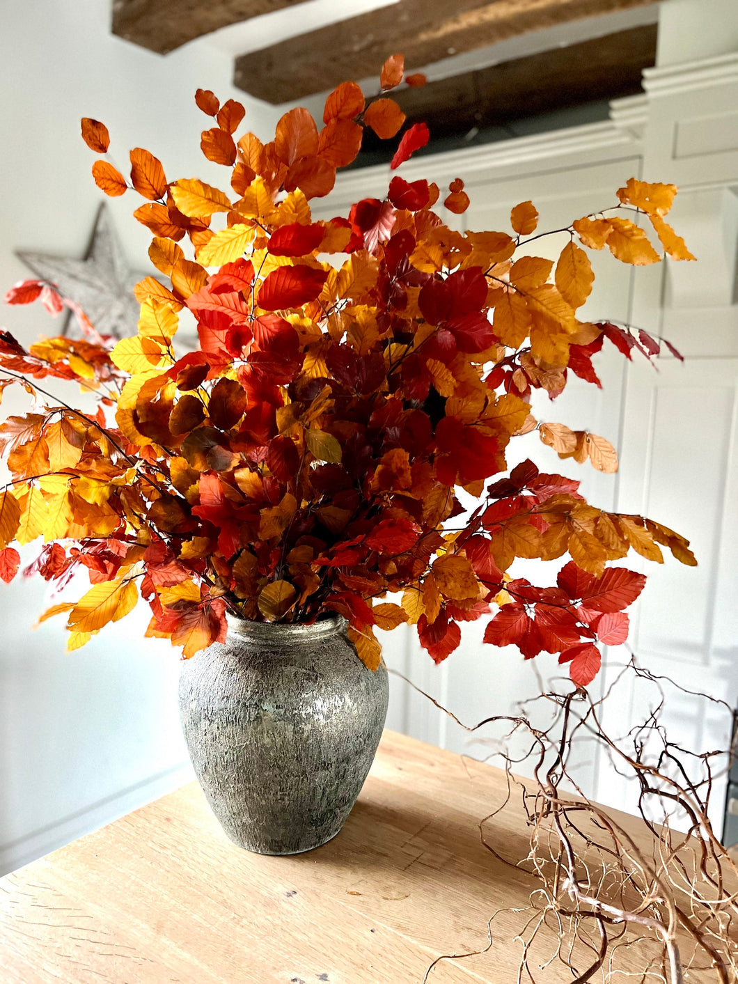 Real Preserved Copper Beech Bunch Autumn Shades Dried Autumnal Foliage Leaves Length approx 70cm