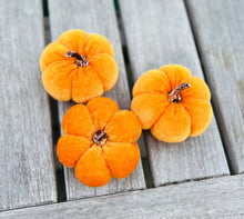 Load image into Gallery viewer, Orange Velvet Faux Pumpkins Set Of 3 Fabric Mini Pumpkin Fall Seasonal Decoration Halloween Decorations Autumn Table Decor Styling