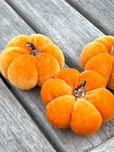 Load image into Gallery viewer, Orange Velvet Faux Pumpkins Set Of 3 Fabric Mini Pumpkin Fall Seasonal Decoration Halloween Decorations Autumn Table Decor Styling