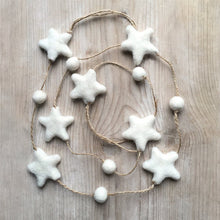 Load image into Gallery viewer, Felt Pom Pom Garland | Natural Wool Felt Heart Garland | Felt Star Garland | 3 Variations Available | Nursery Decor | Spring Easter Decor