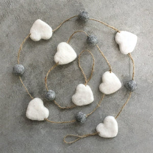 Felt Pom Pom Garland | Natural Wool Felt Heart Garland | Felt Star Garland | 3 Variations Available | Nursery Decor | Spring Easter Decor