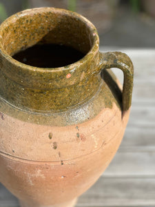 Vintage Terracotta Urn With Handles | Antique Turkish Olive Jar | Unique Rustic Pots | Green Glazed Rim | 3 Sizes Available | Unique Vessel