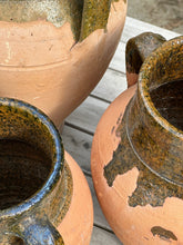 Load image into Gallery viewer, Vintage Terracotta Urn With Handles | Antique Turkish Olive Jar | Unique Rustic Pots | Green Glazed Rim | 3 Sizes Available | Unique Vessel