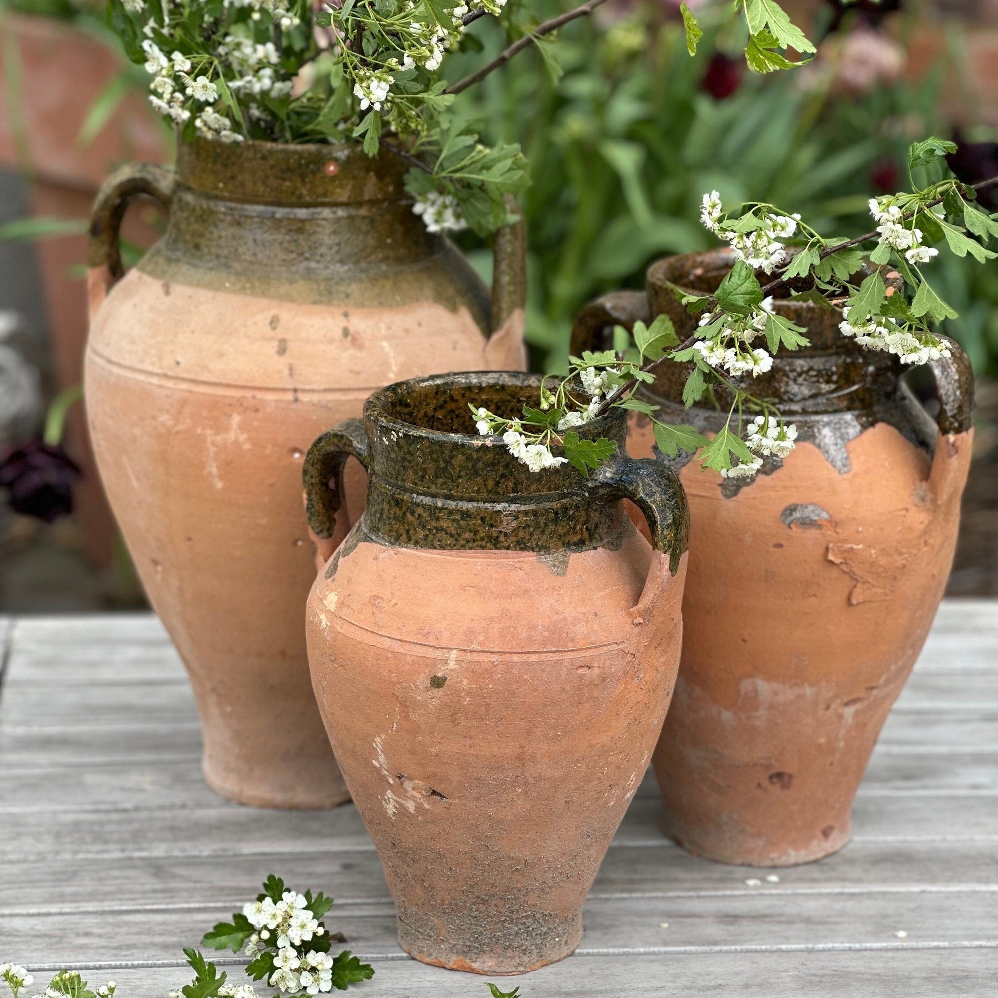 turkish plant pots Vintage Terracotta Urn With Handles | Antique Turkish Olive Jar