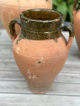 Load image into Gallery viewer, Vintage Terracotta Urn With Handles | Antique Turkish Olive Jar | Unique Rustic Pots | Green Glazed Rim | 3 Sizes Available | Unique Vessel