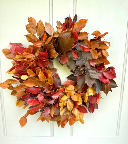 Handmade Autumn Wreath Real Preserved Copper Beech Fall Wreath Dried Autumnal Foliage Leaves Dried Autumn Wreath 3 Sizes Available