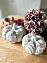 Load image into Gallery viewer, Cream Ceramic Pumpkin Fall Seasonal Decoration Halloween Decorations Autumn Table Decor Styling Available In Two Sizes