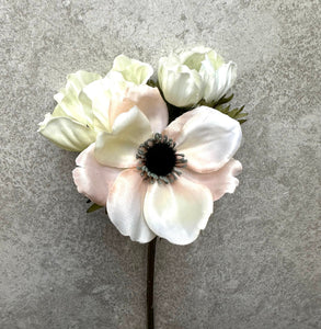 Faux White Anemone Spray – Spring Blush Flowers for Elegant Arrangements