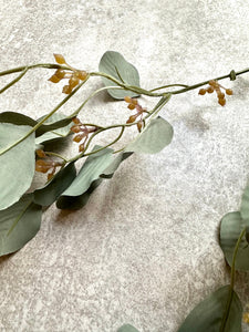 Artificial Eucalyptus Berried Branch Faux Green Foliage Tall Branched Eucalyptus Stem Approx 70cm