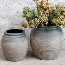 Load image into Gallery viewer, Rustic Clay Vase Natural Earthy Grey Painted Effect Vintage Style Large Boho Textured Pot Floor Vase Wabi Sabi Interiors Japandi Aesthetic