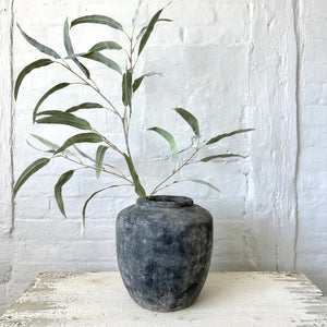 Handcrafted Rustic Stone Vase Grey Distressed Wabi Sabi Vessel for Home Decor Minimalist Large Floor Vase For Decorative Branches