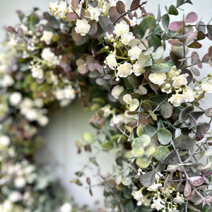 Eucalyptus Gypsophilia Wreath Faux Spring Front Door Wreath Artificial All Year Round Farmhouse Wreath Outdoor Greenery Indoor Wreath