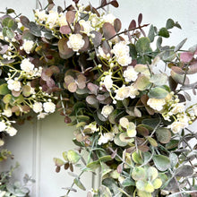 Load image into Gallery viewer, Eucalyptus Gypsophilia Wreath Faux Spring Front Door Wreath Artificial All Year Round Farmhouse Wreath Outdoor Greenery Indoor Wreath