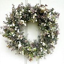 Load image into Gallery viewer, Eucalyptus Gypsophilia Wreath Faux Spring Front Door Wreath Artificial All Year Round Farmhouse Wreath Outdoor Greenery Indoor Wreath