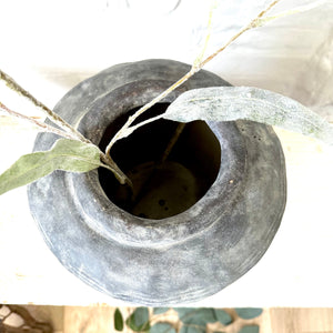 Handcrafted Rustic Stone Vase Grey Distressed Wabi Sabi Vessel for Home Decor Minimalist Large Floor Vase For Decorative Branches