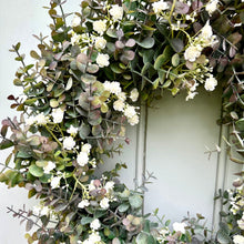 Load image into Gallery viewer, Eucalyptus Gypsophilia Wreath Faux Spring Front Door Wreath Artificial All Year Round Farmhouse Wreath Outdoor Greenery Indoor Wreath