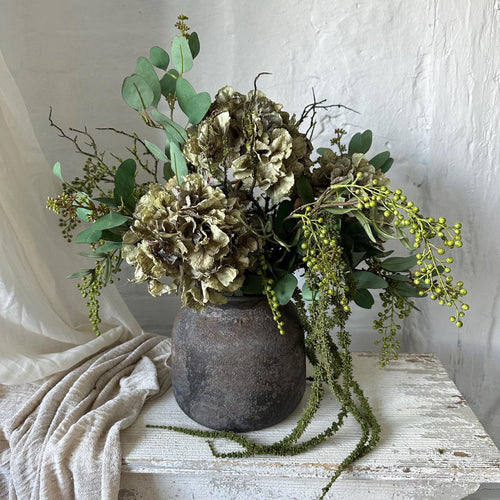 Faux Greenery & Hydrangea Vase Arrangement – Artificial Silk Flowers for Elegant Home Decor