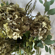 Load image into Gallery viewer, Faux Greenery &amp; Hydrangea Vase Arrangement – Artificial Silk Flowers for Elegant Home Decor
