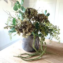 Load image into Gallery viewer, Faux Greenery &amp; Hydrangea Vase Arrangement – Artificial Silk Flowers for Elegant Home Decor