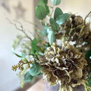 Faux Greenery & Hydrangea Vase Arrangement – Artificial Silk Flowers for Elegant Home Decor