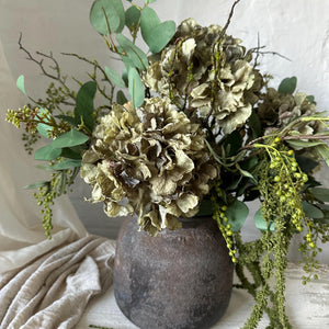 Faux Greenery & Hydrangea Vase Arrangement – Artificial Silk Flowers for Elegant Home Decor