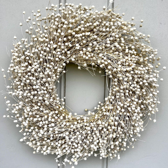 Dried Linum Wreath Autumn White Flower Door Wreath Table Decor Candle Ring Dried Flax Seed White Washed Wreath