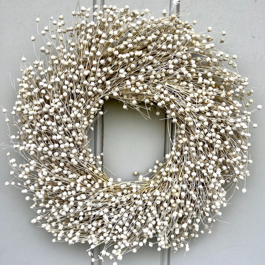 Dried Linum Wreath Autumn White Flower Door Wreath Table Decor Candle Ring Dried Flax Seed Bleached Wreath